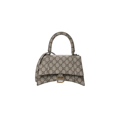 BALENCIAGA X GUCCI GG SUPREME MONOGRAM SMALL HOURGLASS TOP HANDLE BAG BEIGE EBONY 681697 (22.5*14.5*10cm)